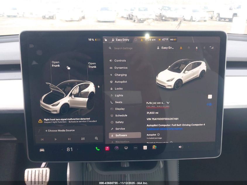 2024 Tesla Model Y Performance Dual Motor All-Wheel Drive VIN: 7SAYGDEF5RA267491 Lot: 43688755