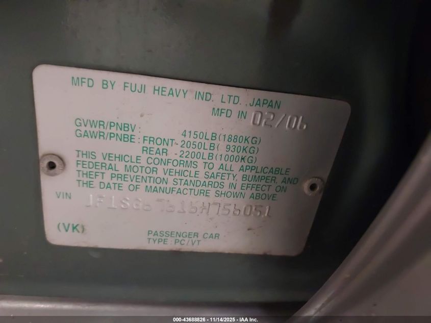 2006 Subaru Forester 2.5X L.l. Bean Edition VIN: JF1SG67616H756051 Lot: 43688826