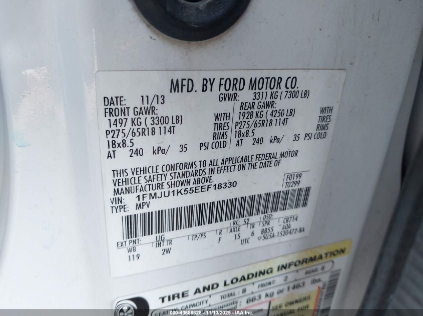 2014 Ford Expedition Limited VIN: 1FMJU1K55EEF18330 Lot: 43688828