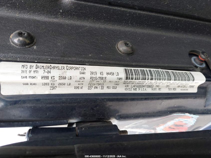 2004 Jeep Wrangler X VIN: 1J4FA39S94P799653 Lot: 43688885