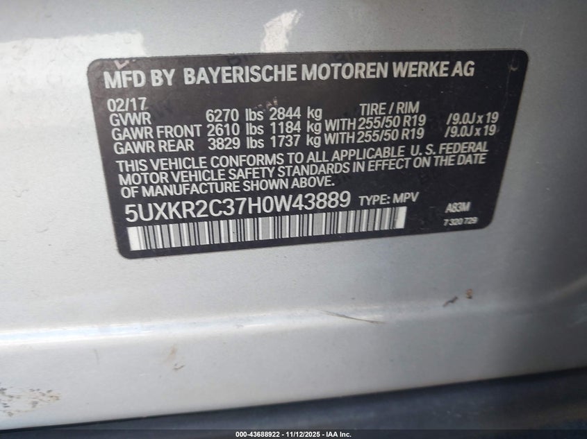 2017 BMW X5 SDRIVE35I - 5UXKR2C37H0W43889