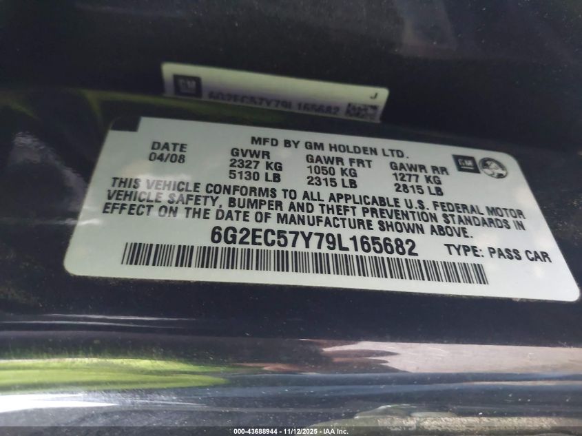 2009 Pontiac G8 Gt VIN: 6G2EC57Y79L165682 Lot: 43688944