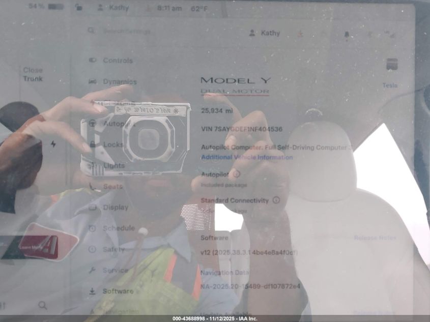 2022 Tesla Model Y Performance Dual Motor All-Wheel Drive VIN: 7SAYGDEF1NF404536 Lot: 43688998