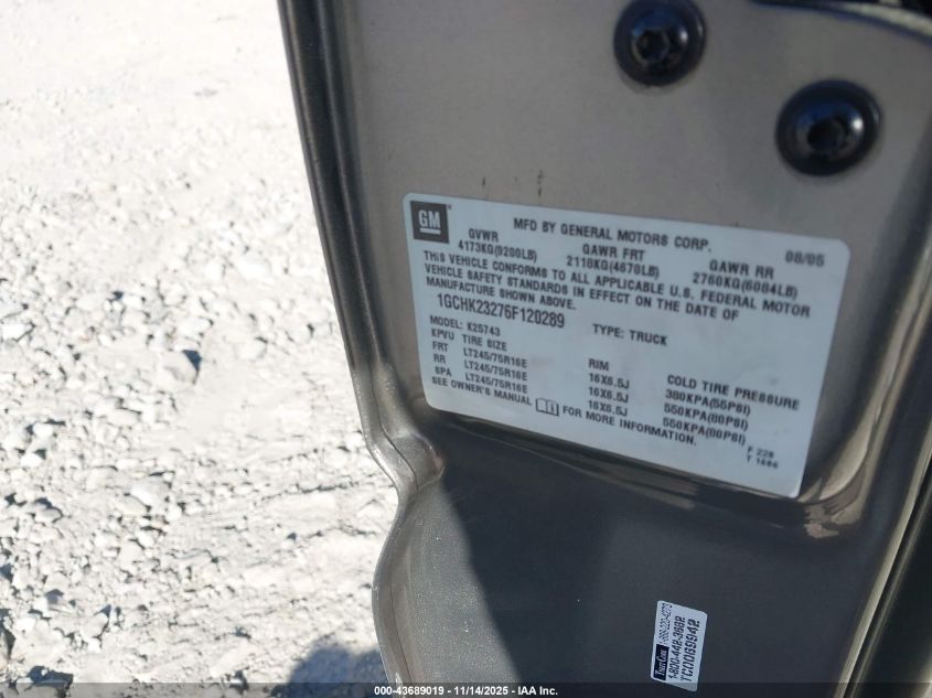 2006 Chevrolet Silverado 2500Hd Lt2 VIN: 1GCHK23276F120289 Lot: 43689019