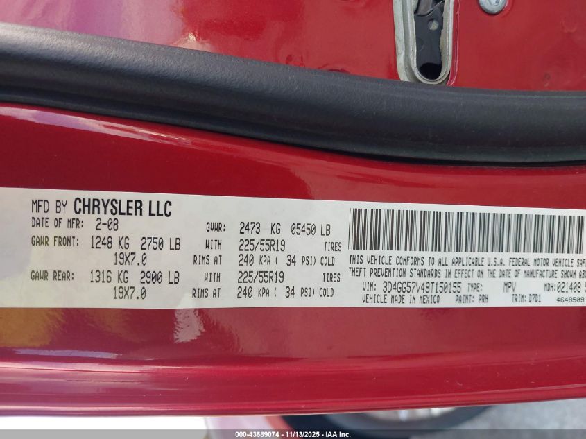 2009 Dodge Journey Sxt VIN: 3D4GG57V49T150155 Lot: 43689074