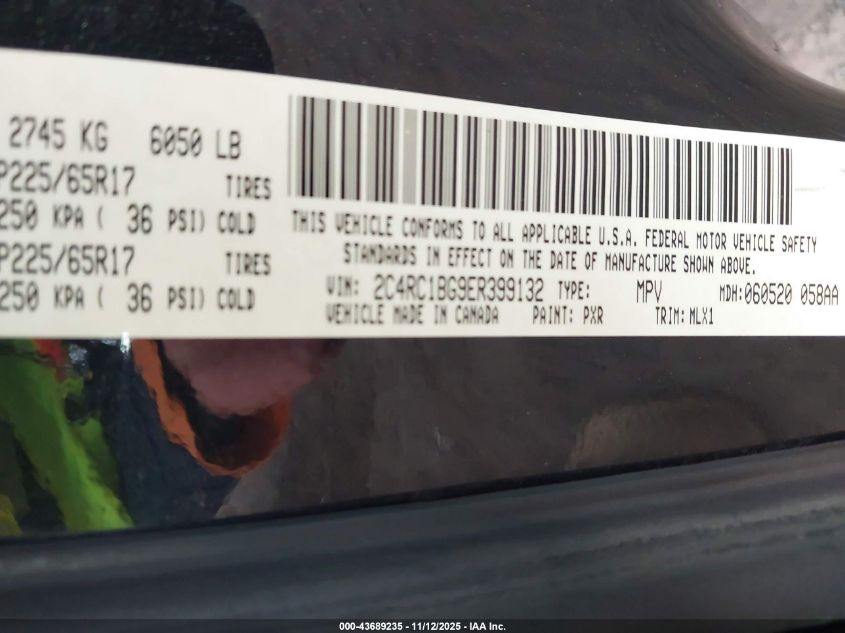 2014 Chrysler Town & Country Touring VIN: 2C4RC1BG9ER399132 Lot: 43689235