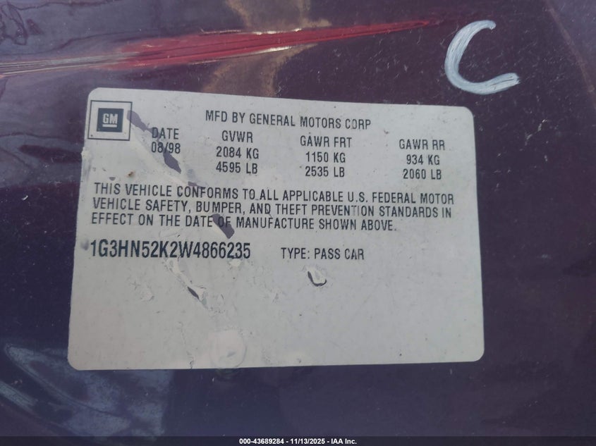 1G3HN52K2W4866235 1998 OLDSMOBILE EIGHTY-EIGHT photo no. 9