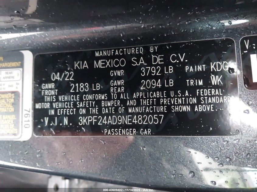 3KPF24AD9NE482057 2022 KIA FORTE photo no. 9