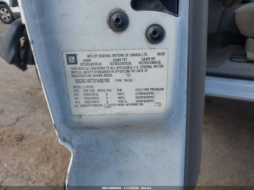 2002 Chevrolet Silverado 1500 Ls VIN: 2GCEC19T721430163 Lot: 43689448