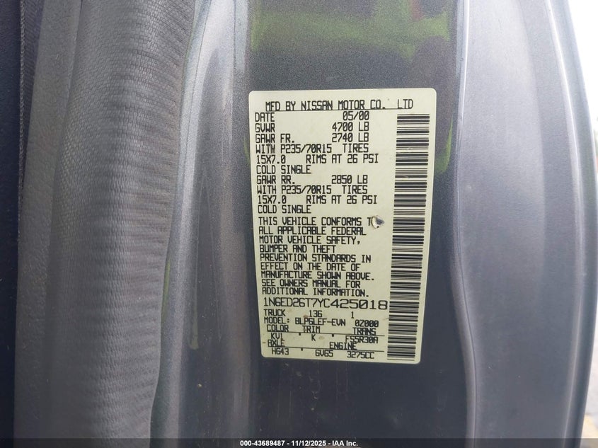 1N6ED26T7YC425018 2000 NISSAN NAVARA (FRONTIER) photo no. 9