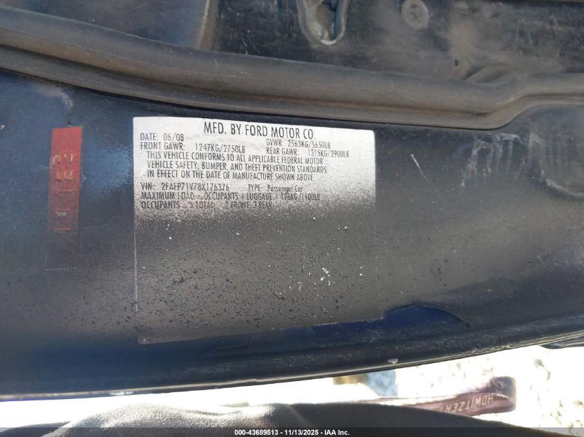 2008 Ford Crown Victoria Police/Police Interceptor VIN: 2FAFP71V78X176376 Lot: 43689513