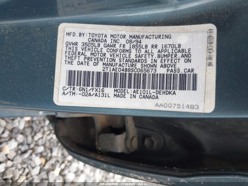 2T1AE04B8SC065673 1995 TOYOTA COROLLA photo no. 9