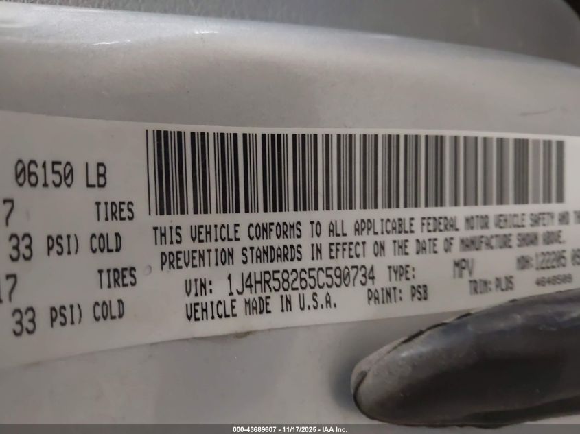 2005 Jeep Grand Cherokee Limited VIN: 1J4HR58265C590734 Lot: 43689607