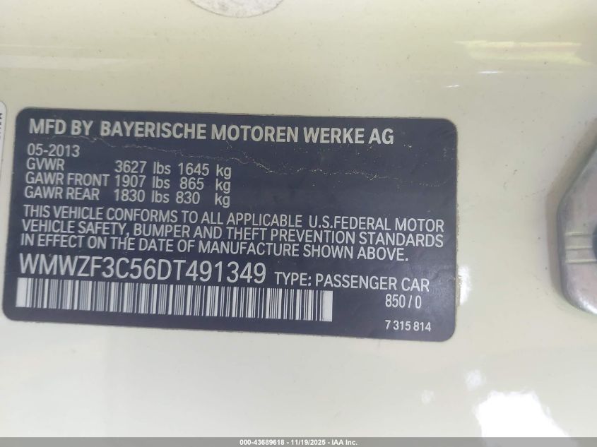 2013 Mini Clubman Cooper VIN: WMWZF3C56DT491349 Lot: 43689618