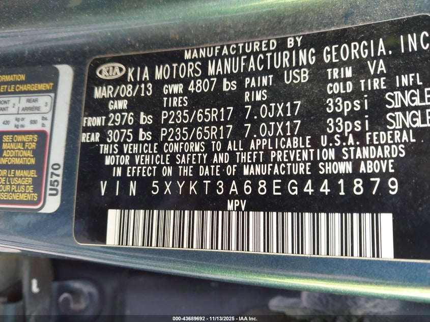 2014 KIA SORENTO LX - 5XYKT3A68EG441879