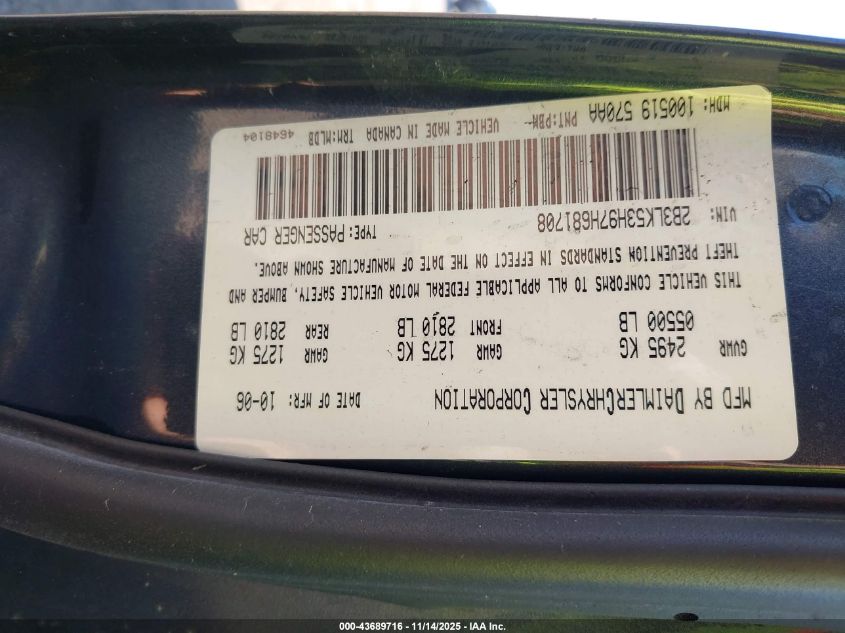 2007 Dodge Charger Rt VIN: 2B3LK53H97H681708 Lot: 43689716