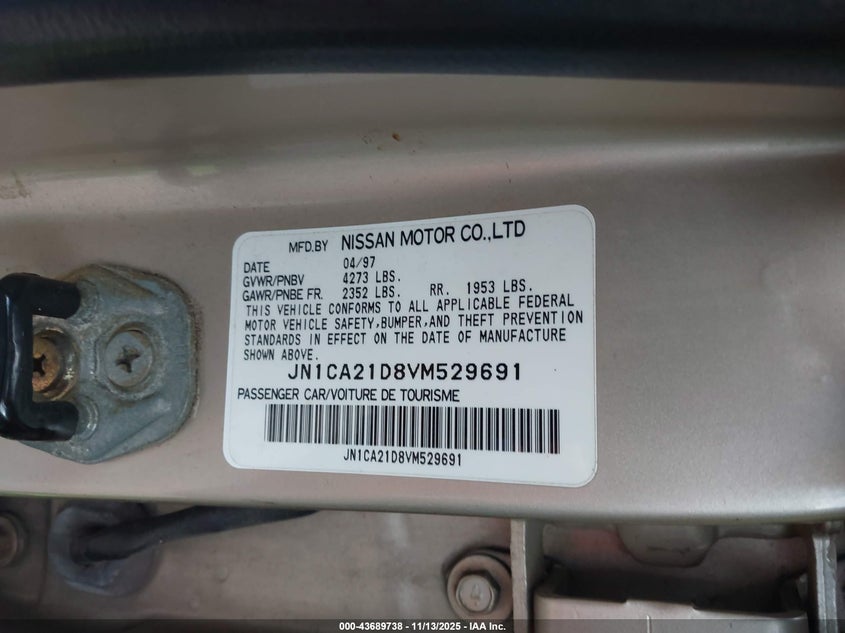 1997 Nissan Maxima Gle/Gxe/Se VIN: JN1CA21D8VM529691 Lot: 43689738