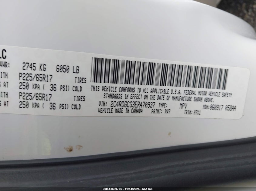 2014 Dodge Grand Caravan Sxt VIN: 2C4RDGCG3ER470937 Lot: 43689776