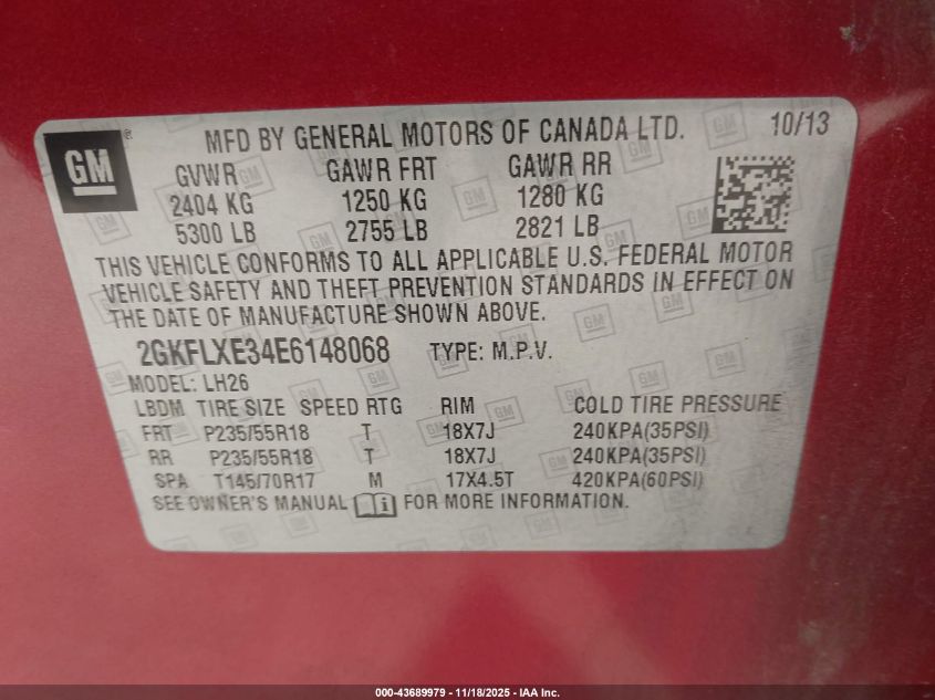 2014 GMC Terrain Slt-1 VIN: 2GKFLXE34E6148068 Lot: 43689979