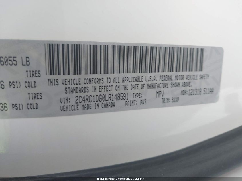 2020 Chrysler Voyager Lxi VIN: 2C4RC1DG0LR148591 Lot: 43689983