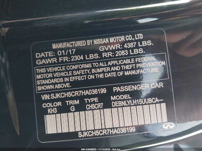 2017 Infiniti Qx30 Premium VIN: SJKCH5CR7HA036199 Lot: 43690023