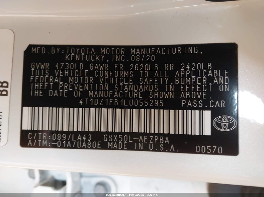 4T1DZ1FB1LU055295 2020 TOYOTA AVALON photo no. 9