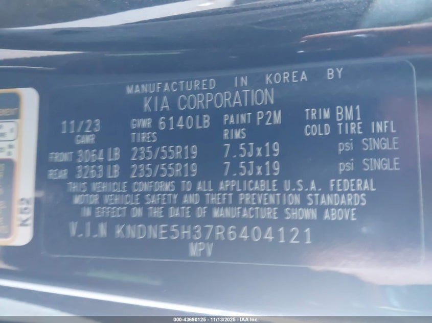 VIN KNDNE5H37R6404121 2024 KIA CARNIVAL MPV SX