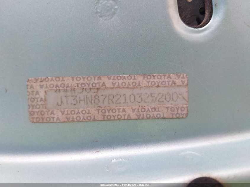 2001 Toyota 4Runner Limited V6 VIN: JT3HN87R210325200 Lot: 43690240