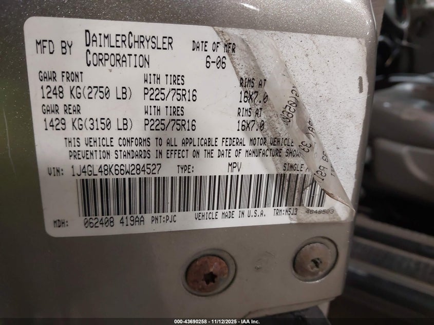 1J4GL48K66W284527 2006 JEEP LIBERTY (NORTH AMERICA) photo no. 9