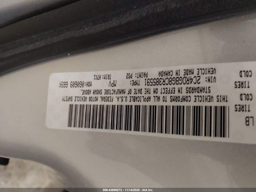 2012 Dodge Grand Caravan Se/Avp VIN: 2C4RDGBG8CR385591 Lot: 43690272