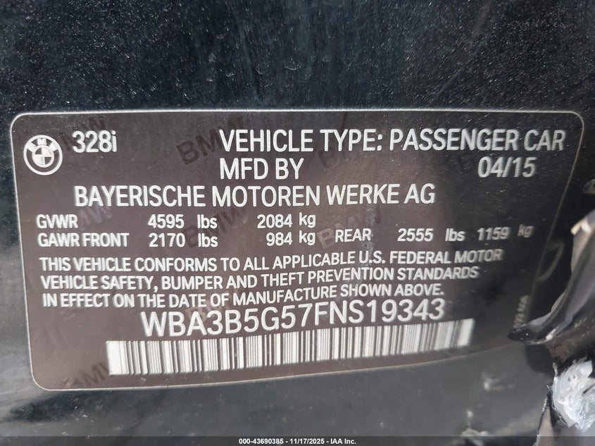 WBA3B5G57FNS19343 2015 BMW 3ER photo no. 9