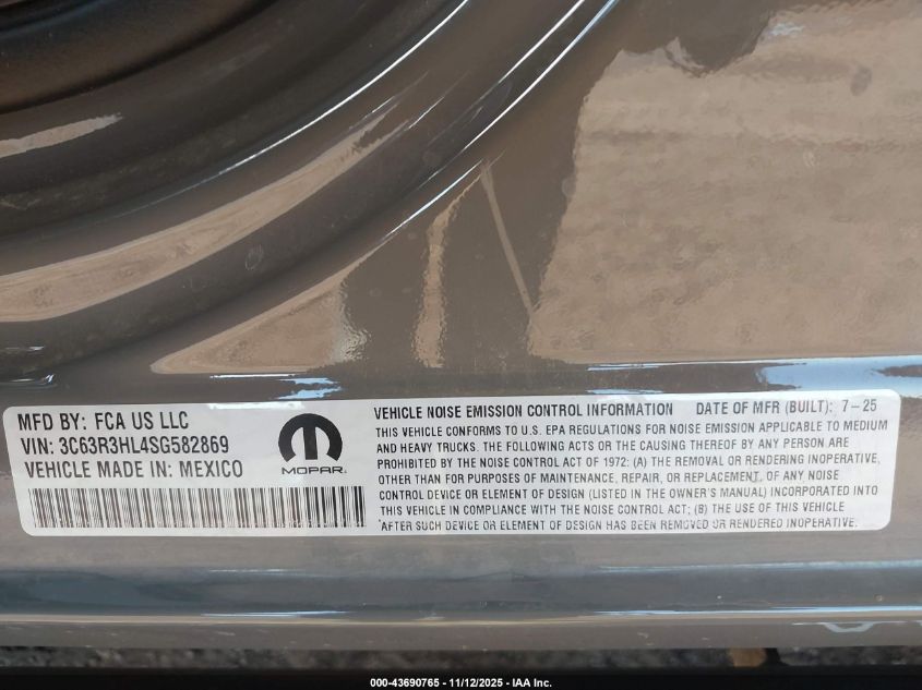 2025 Ram 3500 Big Horn 4X4 8' Box VIN: 3C63R3HL4SG582869 Lot: 43690765