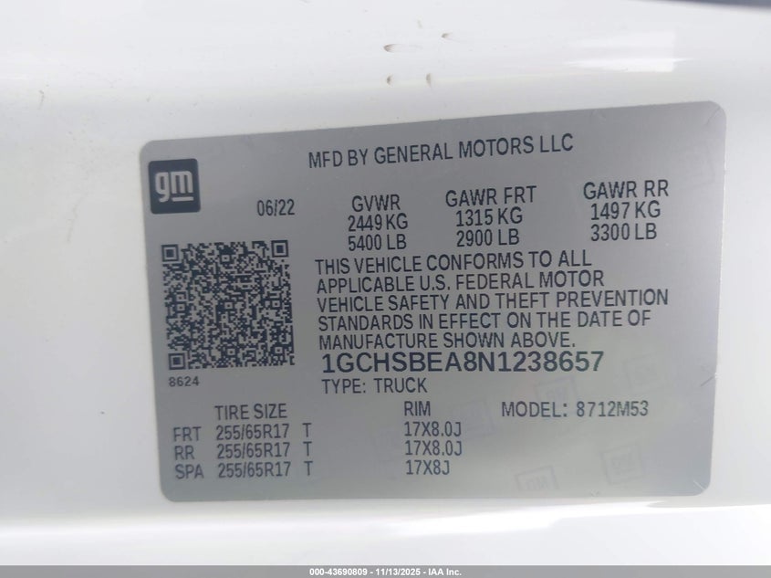 1GCHSBEA8N1238657 2022 CHEVROLET COLORADO photo no. 9