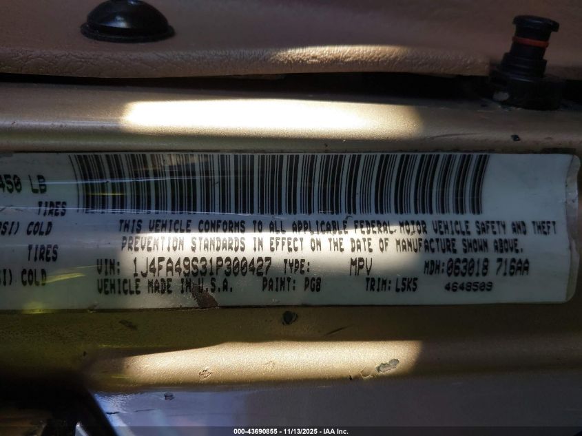 2001 Jeep Wrangler Sport VIN: 1J4FA49S31P300427 Lot: 43690855