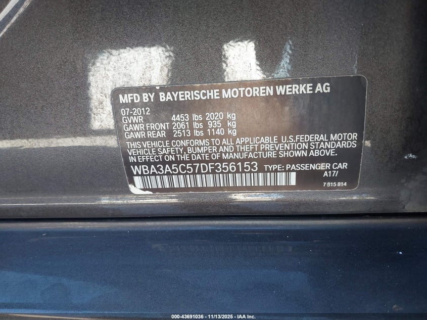 WBA3A5C57DF356153 2013 BMW 3ER photo no. 9