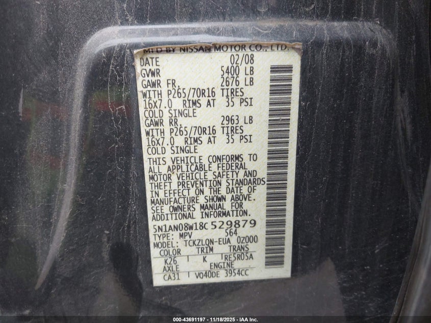 5N1AN08W18C529879 2008 NISSAN XTERRA photo no. 9