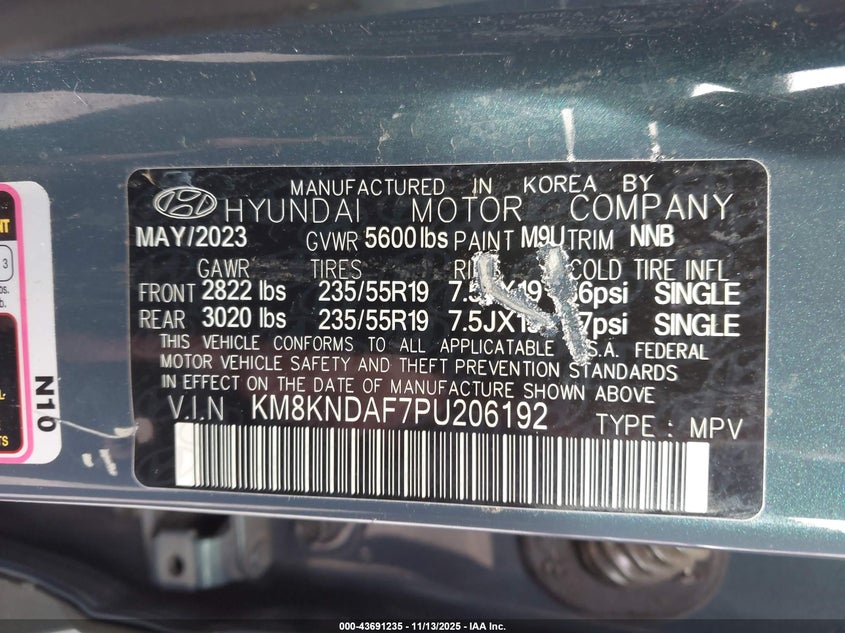 2023 Hyundai Ioniq 5 Sel VIN: KM8KNDAF7PU206192 Lot: 43691235