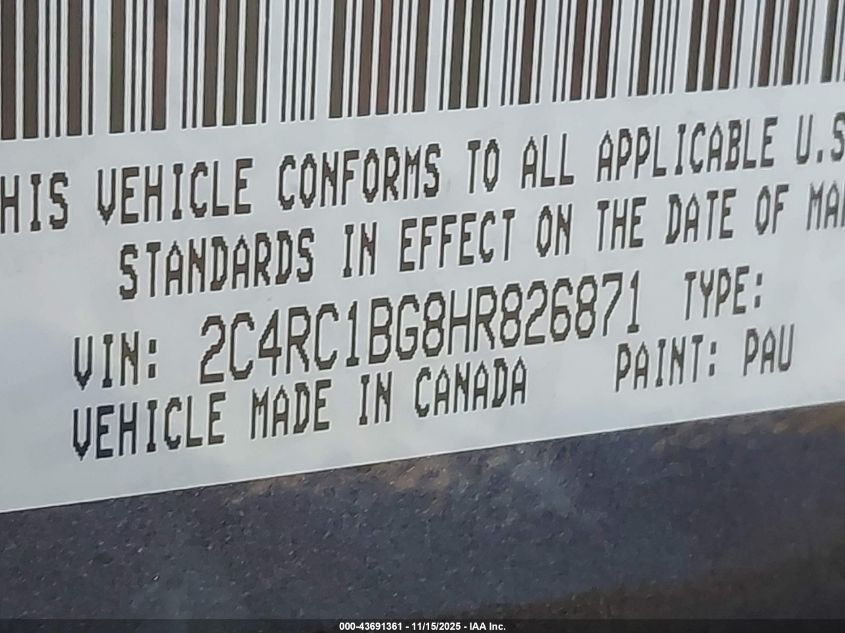2017 Chrysler Pacifica Touring-L VIN: 2C4RC1BG8HR826871 Lot: 43691361