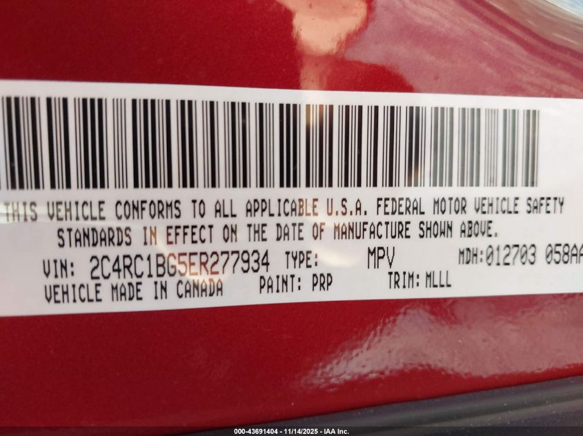 2014 Chrysler Town & Country Touring VIN: 2C4RC1BG5ER277934 Lot: 43691404