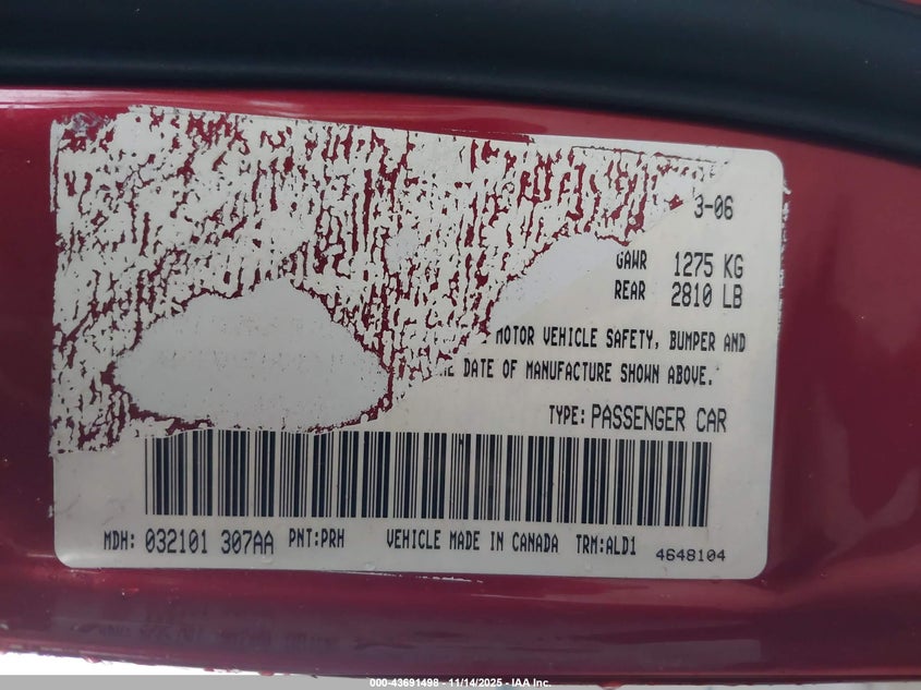 2006 Chrysler 300C VIN: 2C3LA63H36H420844 Lot: 43691498