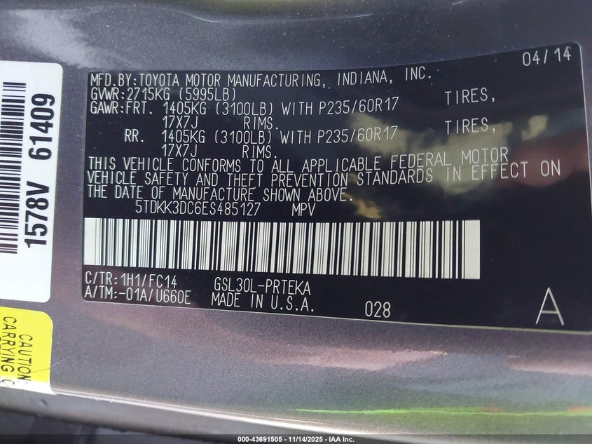 5TDKK3DC6ES485127 2014 TOYOTA SIENNA photo no. 9