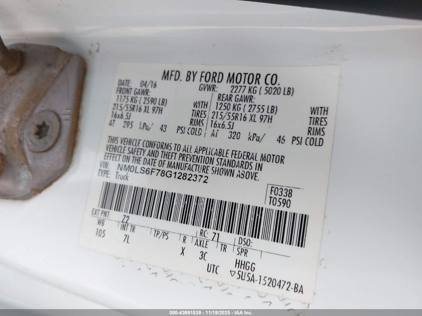 2016 Ford Transit Connect Xlt VIN: NM0LS6F78G1282372 Lot: 43691539