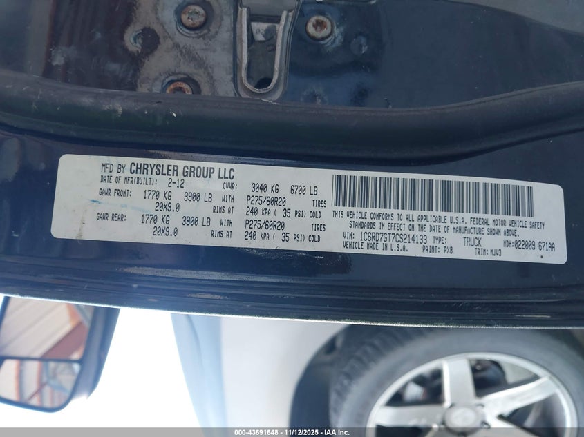 1C6RD7GT7CS214133 2012 RAM 1500 photo no. 9