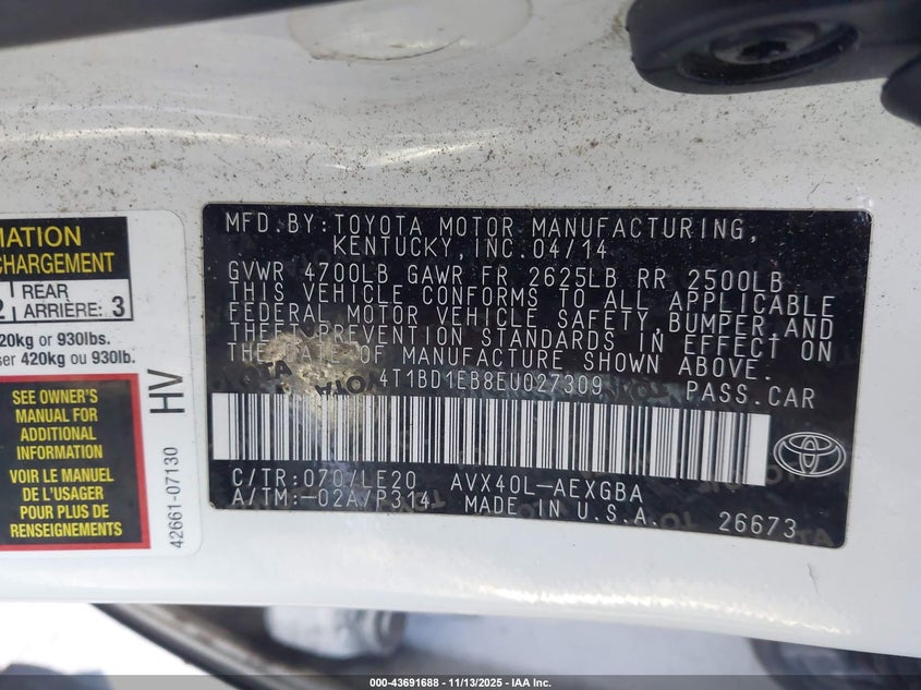 4T1BD1EB8EU027309 2014 TOYOTA AVALON photo no. 9