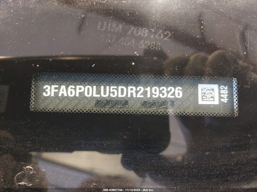 2013 Ford Fusion Hybrid Se VIN: 3FA6P0LU5DR219326 Lot: 43691744