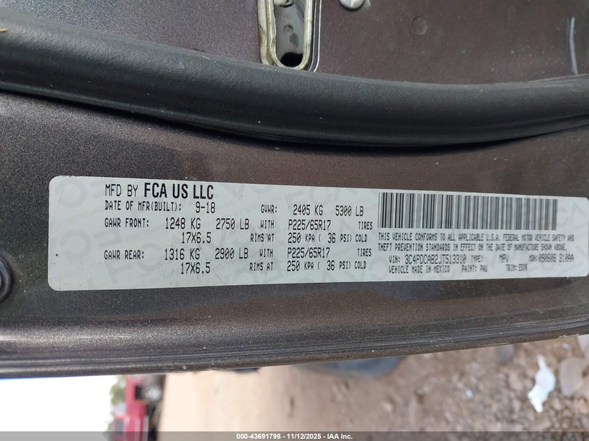 2018 Dodge Journey Se VIN: 3C4PDCAB2JT513310 Lot: 43691798