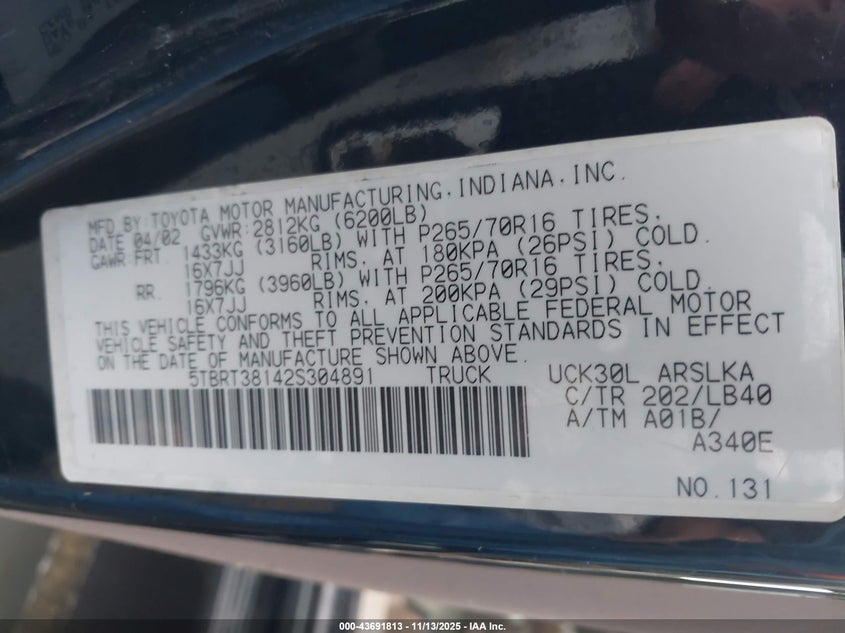 5TBRT38142S304891 2002 TOYOTA TUNDRA photo no. 9