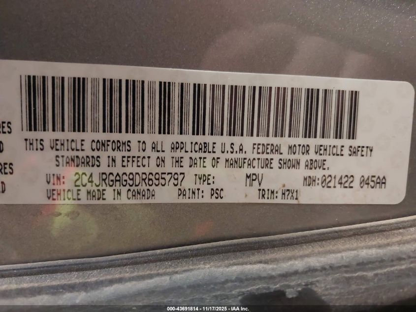 2013 Ram Cargo Tradesman VIN: 2C4JRGAG9DR695797 Lot: 43691814