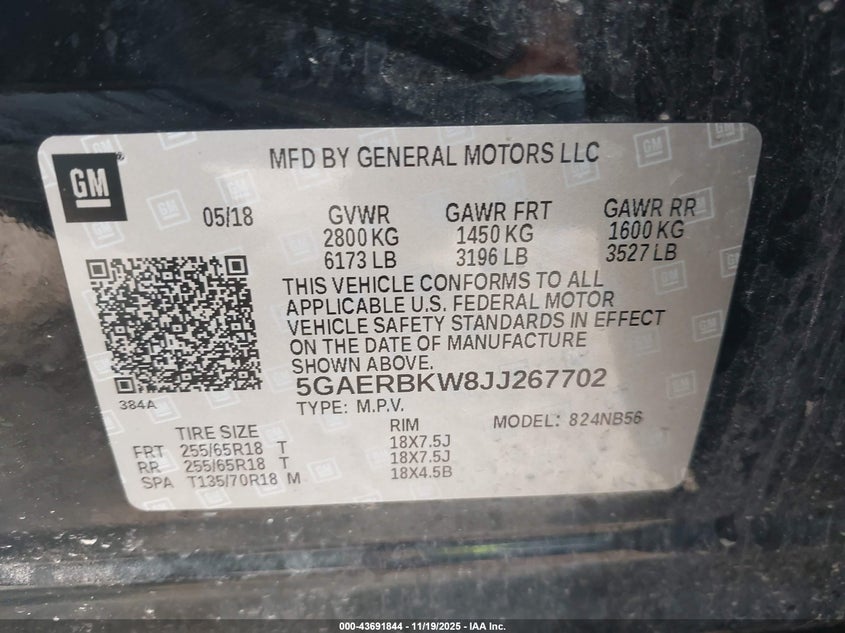 2018 Buick Enclave Essence VIN: 5GAERBKW8JJ267702 Lot: 43691844