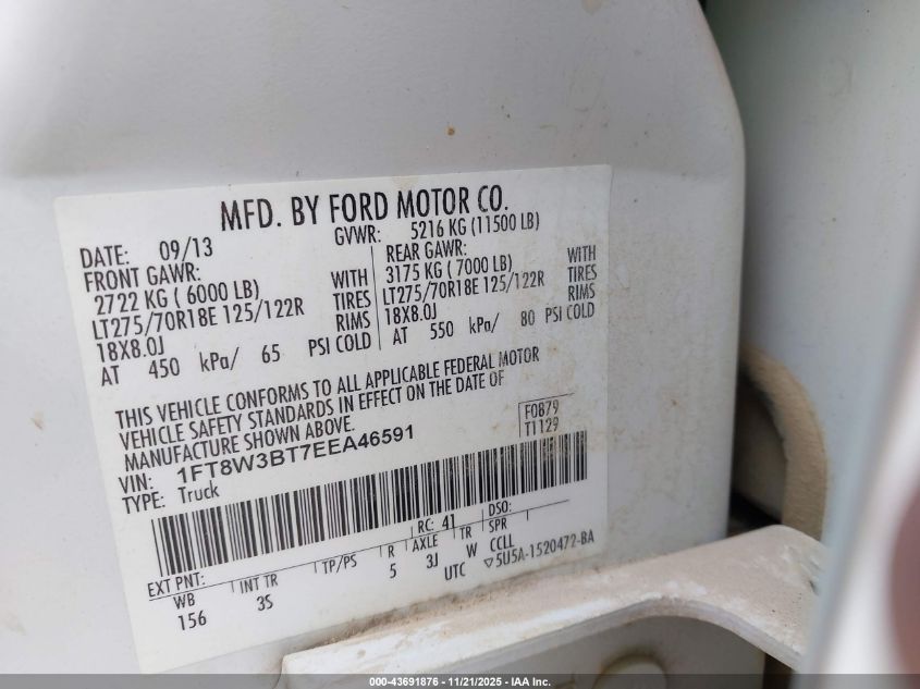 2014 Ford F-350 Xlt VIN: 1FT8W3BT7EEA46591 Lot: 43691876